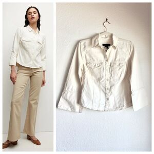 NWT Veronica Beard Jeans Tivi Denim Button Up Shirt in Ecru Off-White Size XS